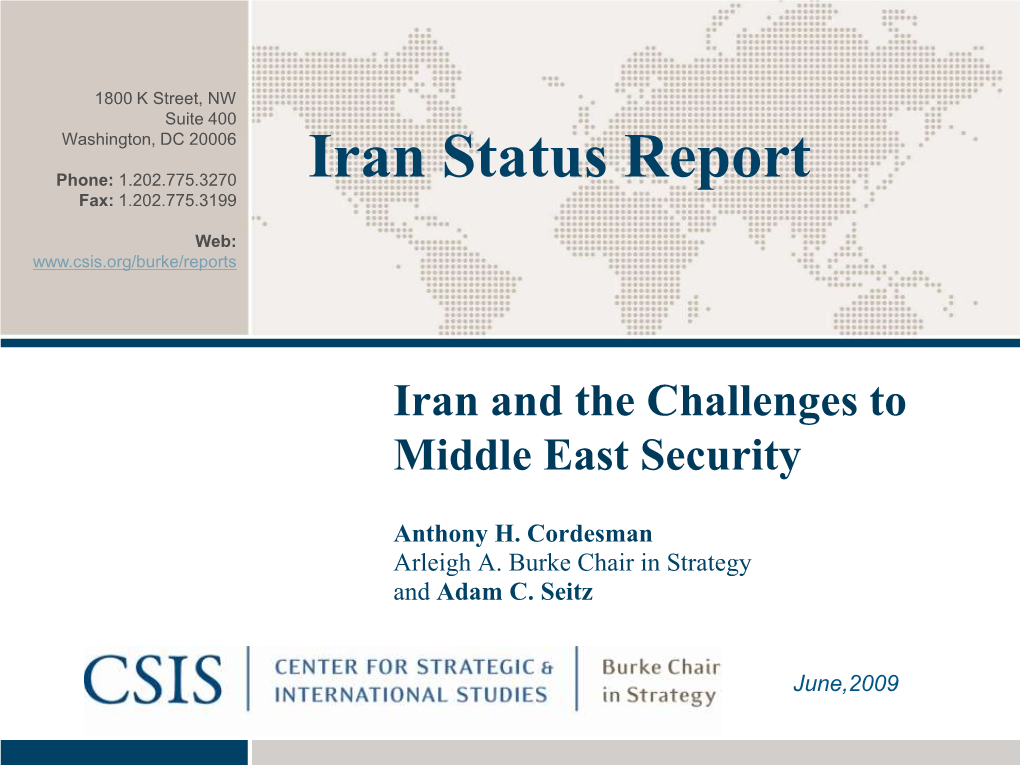 Iran Status Report Fax: 1.202.775.3199