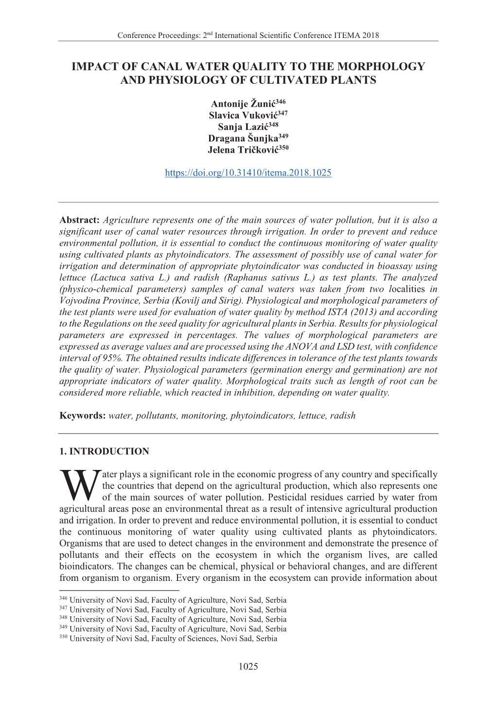 Impact of Canal Water Quality to the Morphology and Physiology of Cultivated Plants