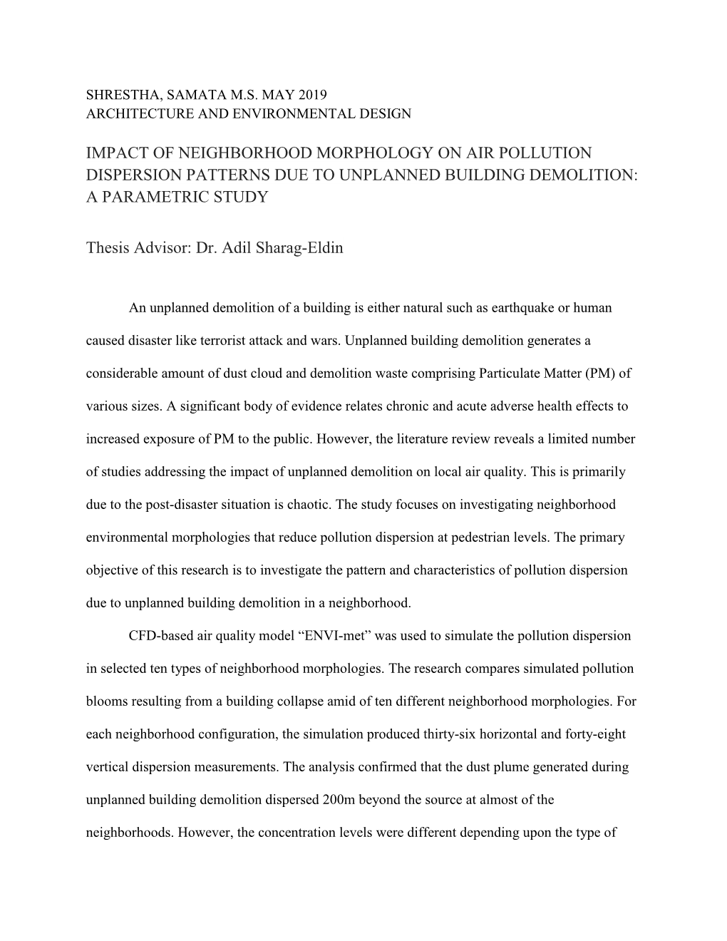 Impact of Neighborhood Morphology on Air Pollution Dispersion Patterns Due to Unplanned Building Demolition: a Parametric Study