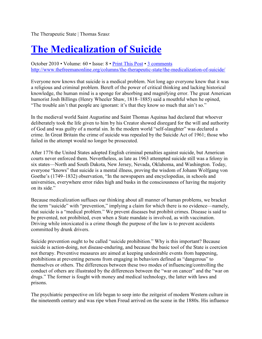 The Medicalization of Suicide