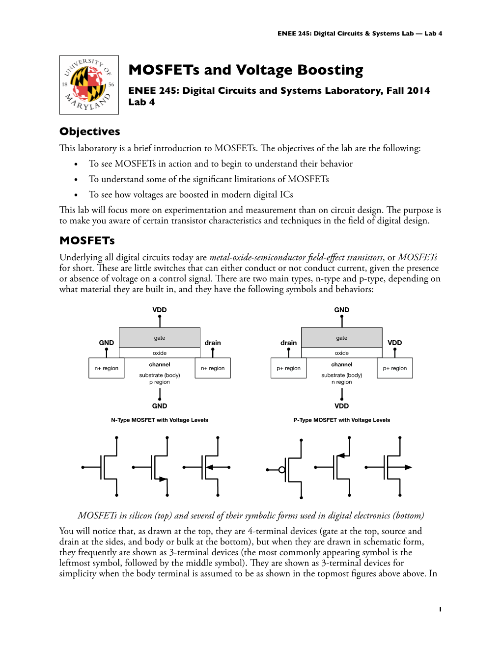 Mosfets and Voltage Boosting ENEE 245: Digital Circuits and Systems Laboratory, Fall 2014 Lab 4