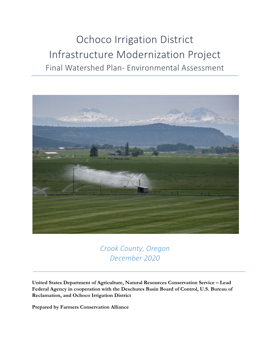 Ochoco Irrigation District Infrastructure Modernization Project Final Watershed Plan- Environmental Assessment