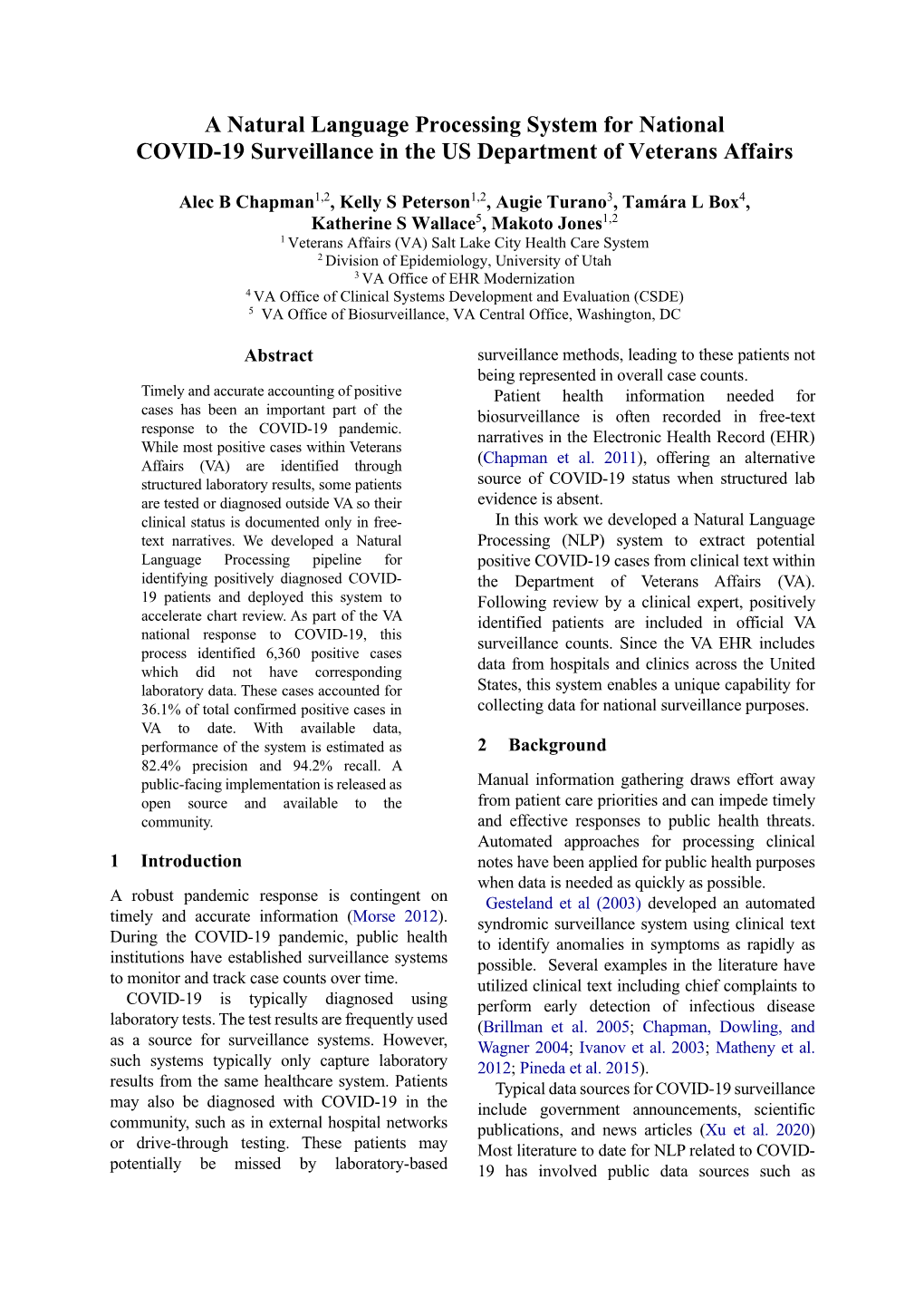 A Natural Language Processing System for National COVID-19 Surveillance in the US Department of Veterans Affairs