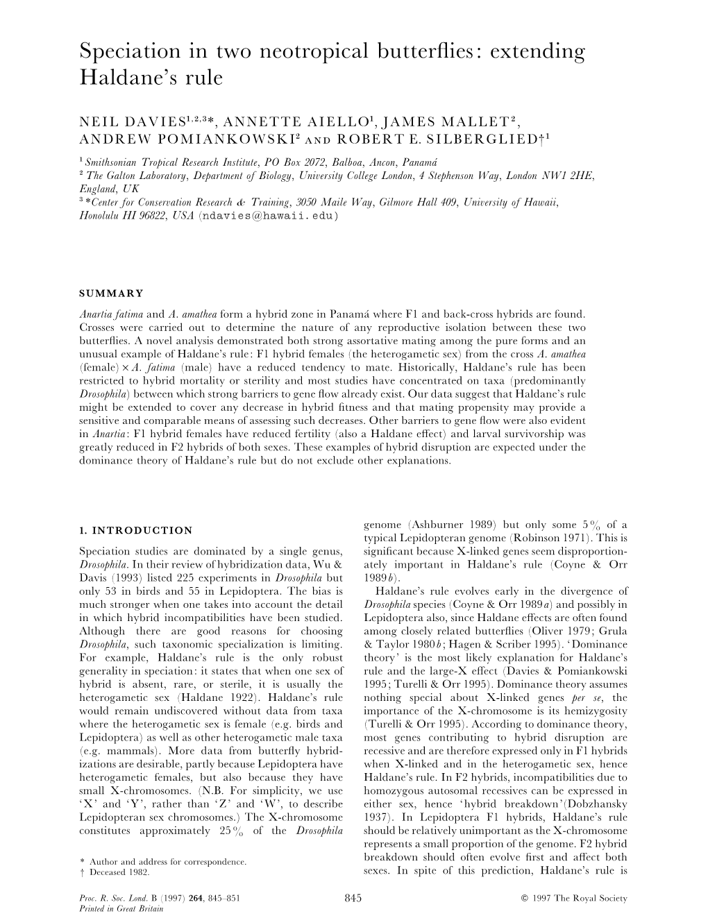 Speciation in Two Neotropical Butterflies: Extending Haldane's Rule