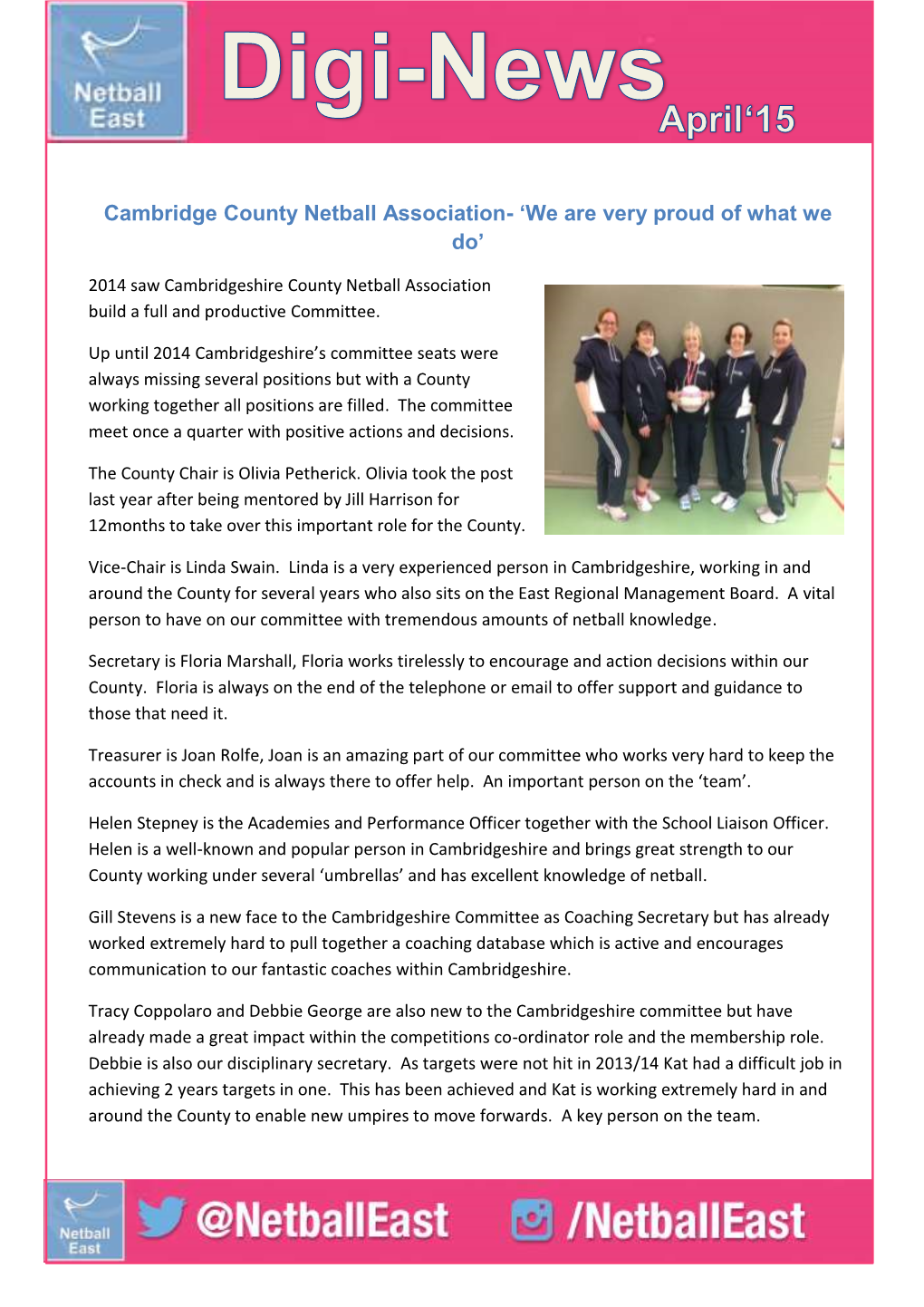 Cambridge County Netball Association- 'We Are Very Proud Of