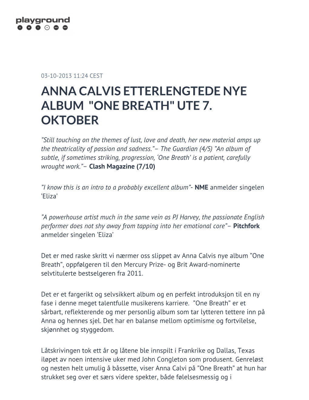 Anna Calvis Etterlengtede Nye Album "One Breath" Ute 7