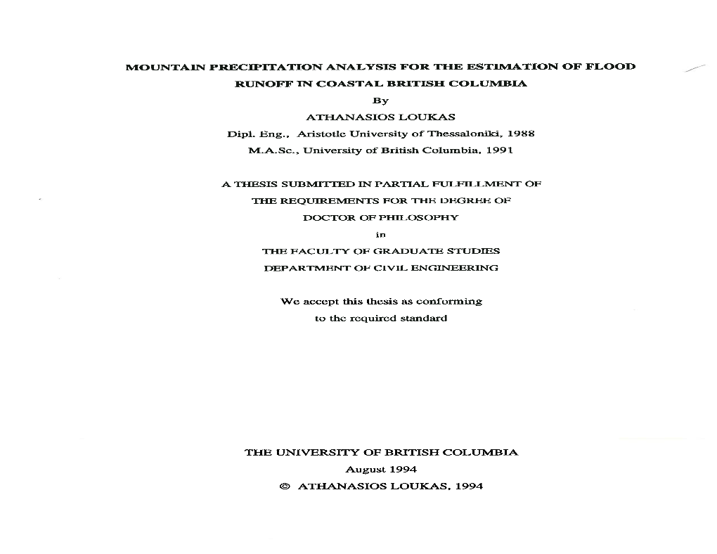 Mountain Precipitation Analysis for the Estimation of Flood Runoff in Coastal British Columbia