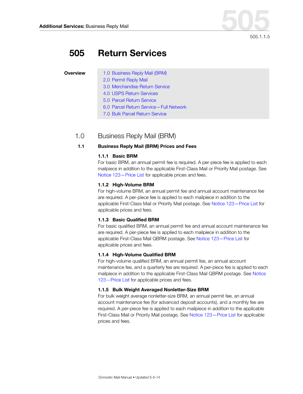 DMM 505 Return Services