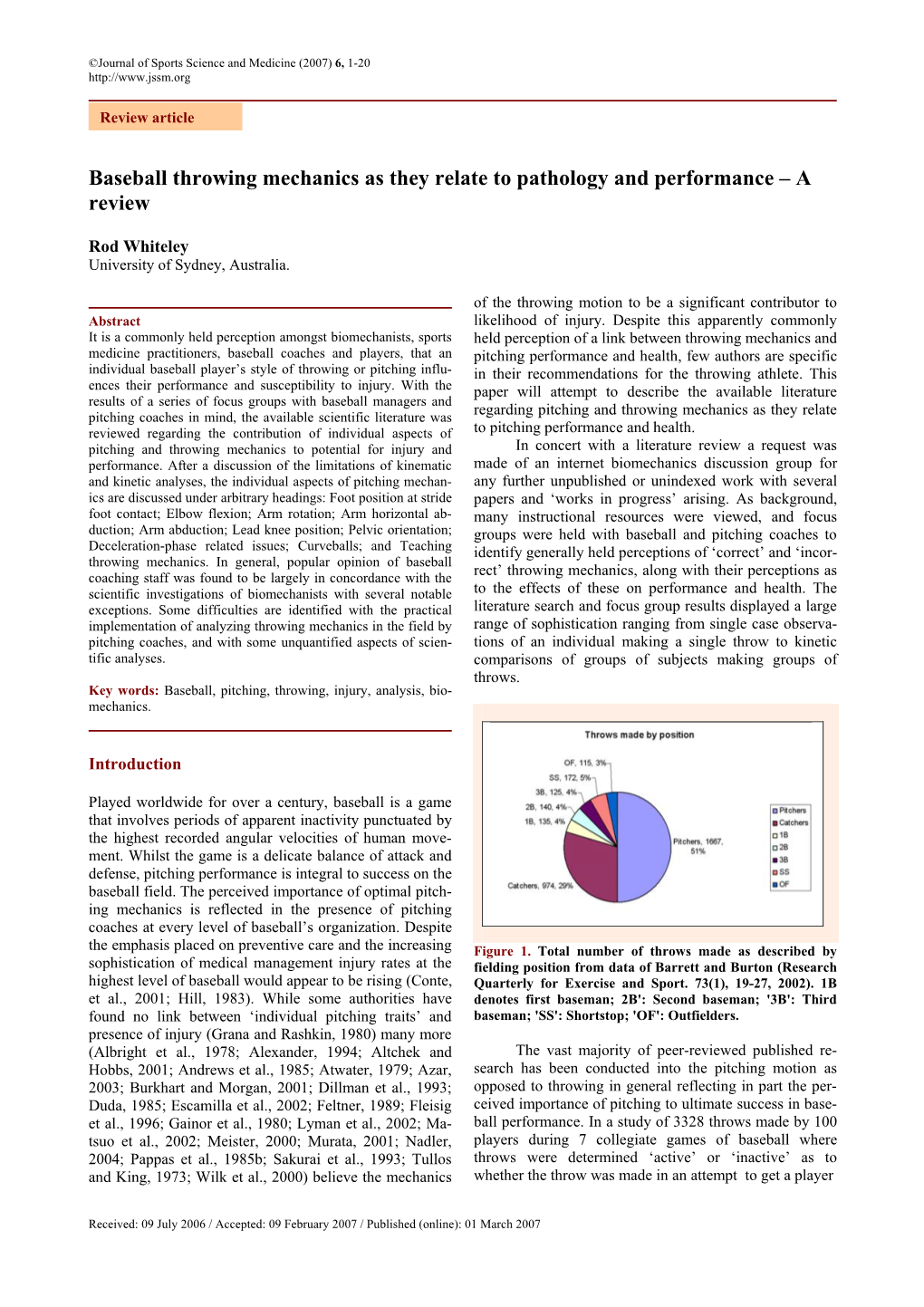 Baseball Throwing Mechanics As They Relate to Pathology and Performance – a Review