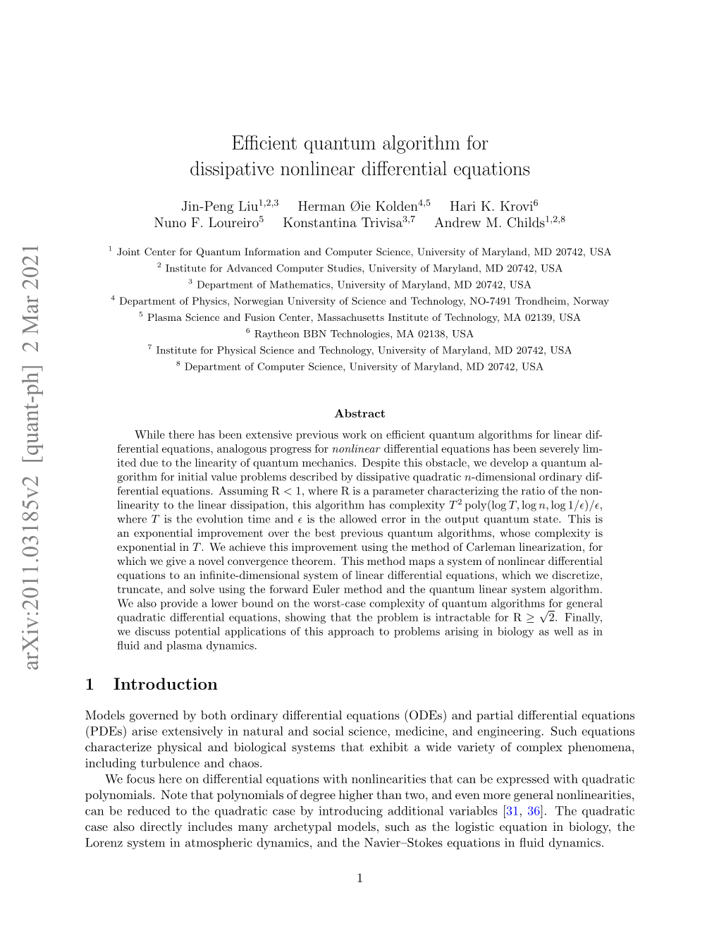 Efficient Quantum Algorithm for Dissipative Nonlinear Differential