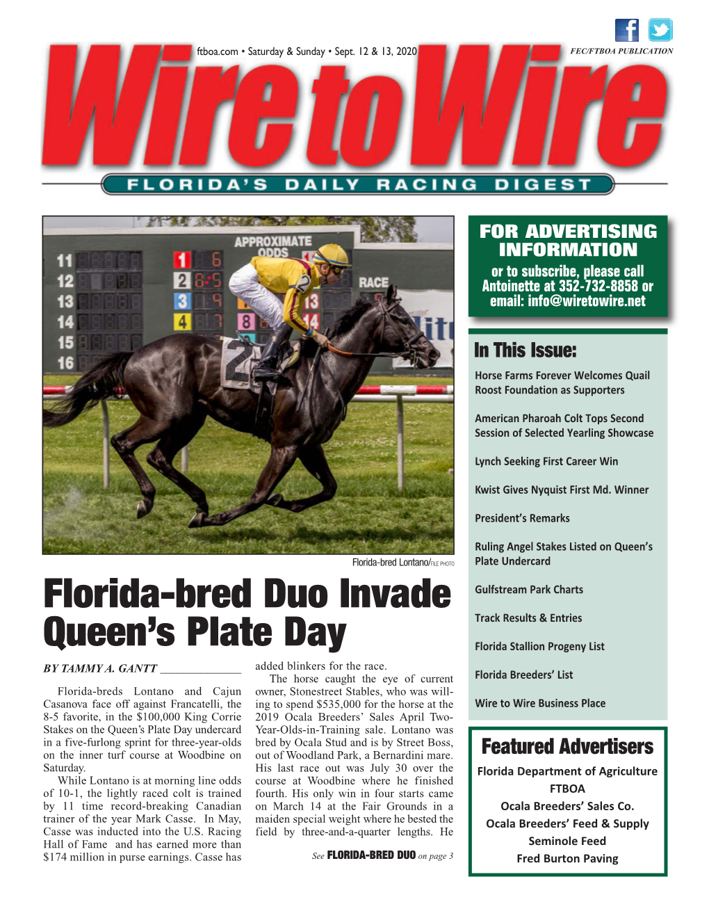 Florida-Bred Duo Invade Queen's Plate