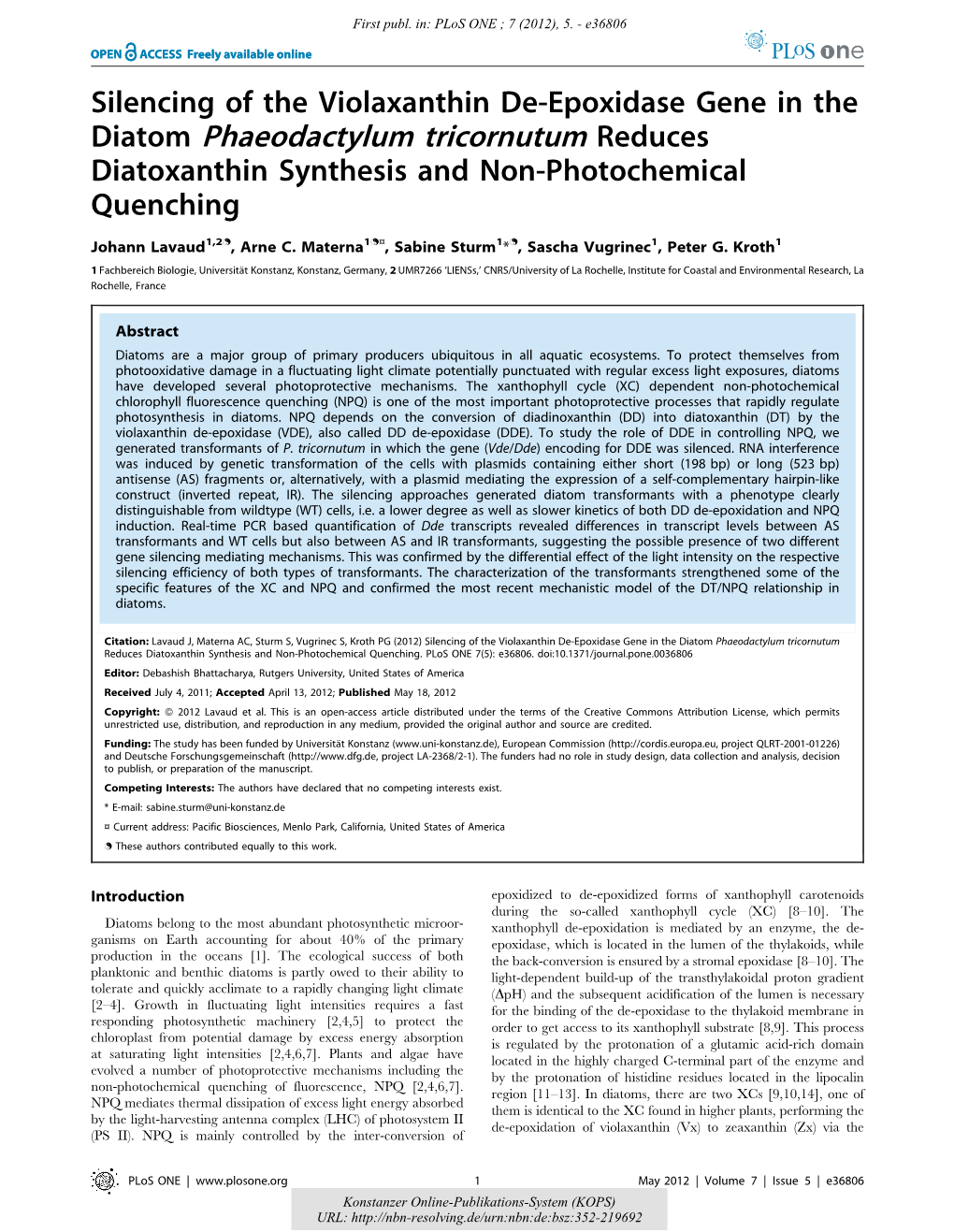 Silencing of the Violaxanthin De-Epoxidase Gene in the Diatom Phaeodactylum Tricornutum Reduces Diatoxanthin Synthesis and Non-Photochemical Quenching