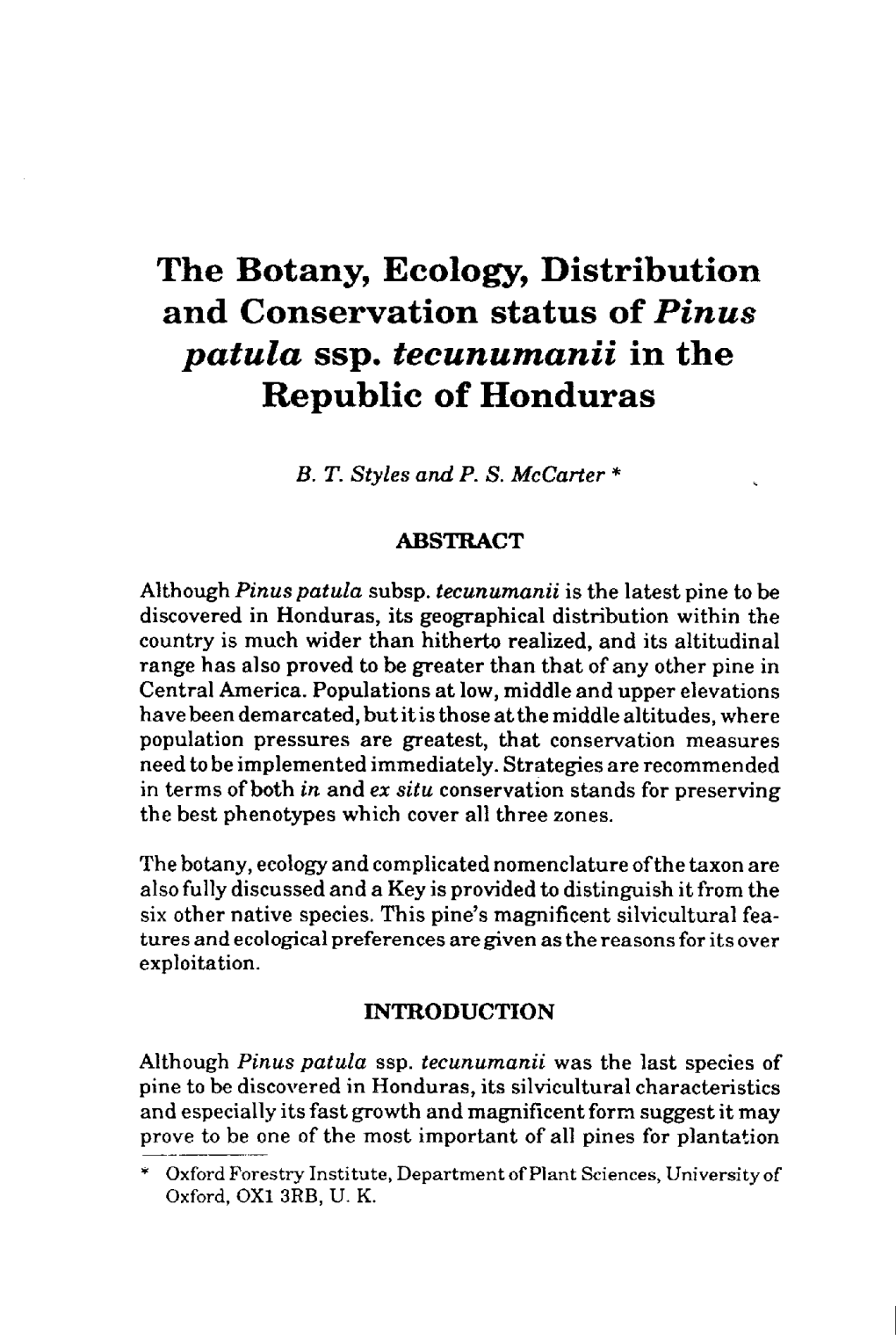 The Botany, Ecology, Distribution and Conservation Status of Pinus Patula Ssp