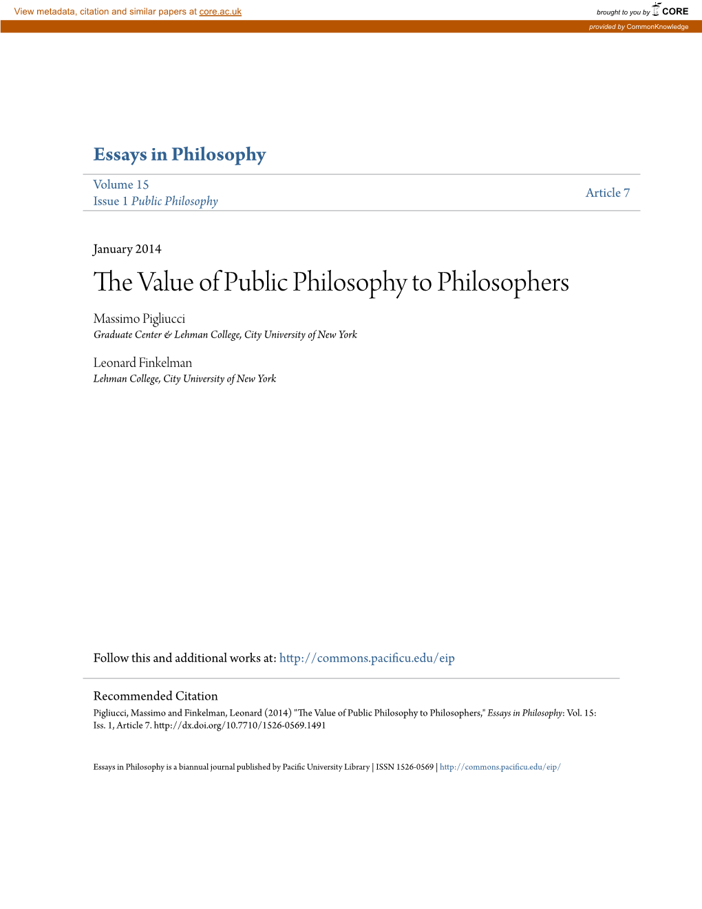 The Value of Public Philosophy to Philosophers