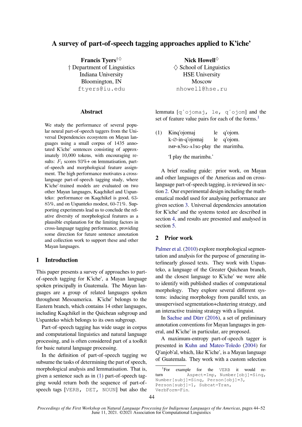 A Survey of Part-Of-Speech Tagging Approaches Applied to K'iche'