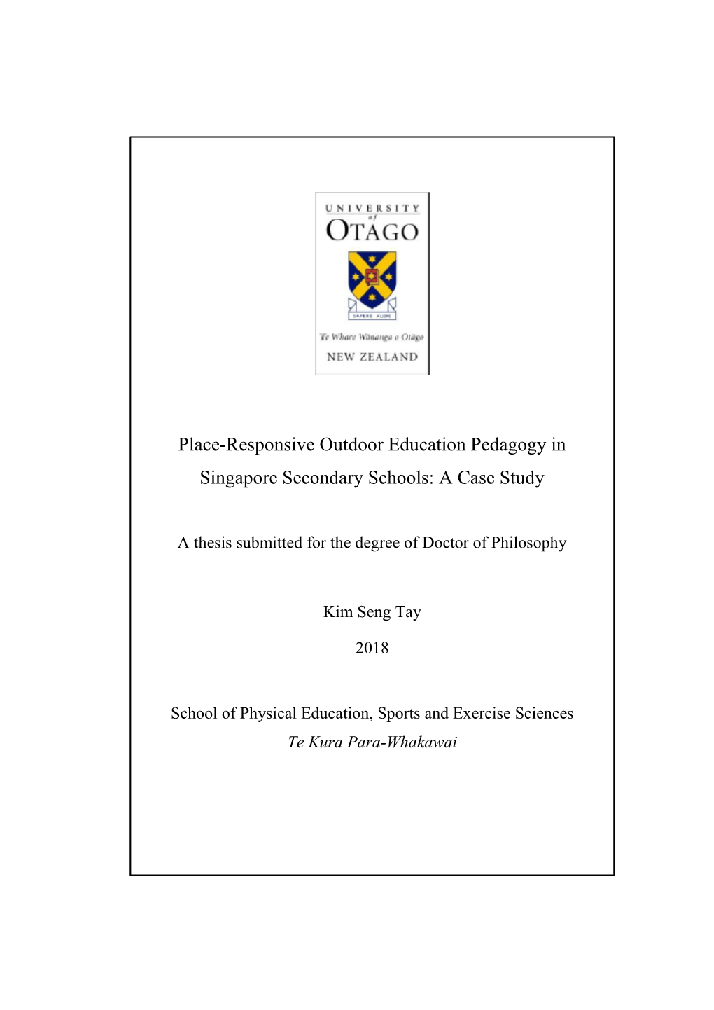 Place-Responsive Outdoor Education Pedagogy in Singapore Secondary Schools: a Case Study