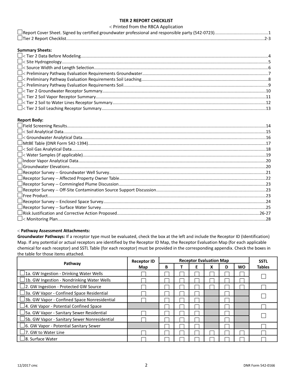 Tier 2 Report Checklist