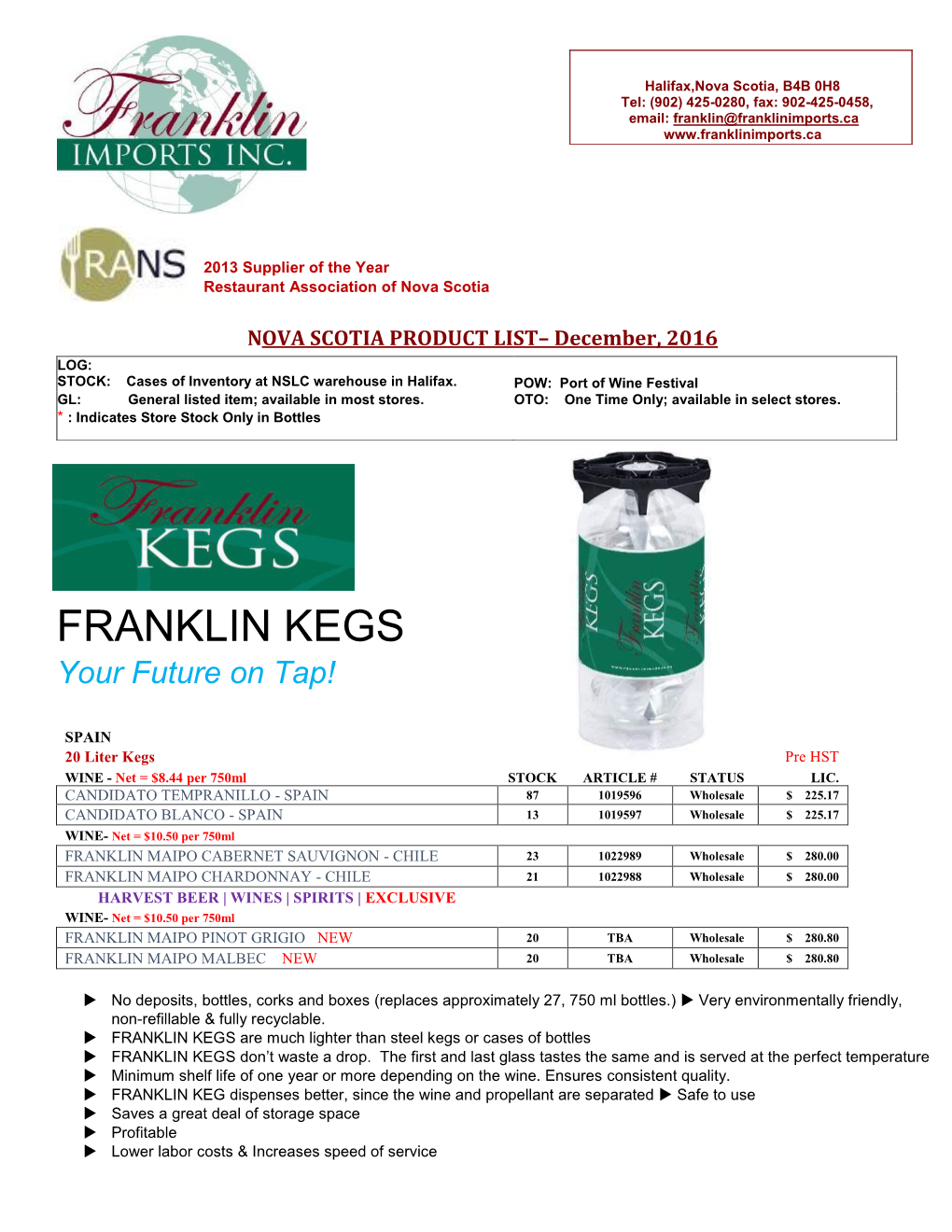 FRANKLIN KEGS Your Future on Tap!