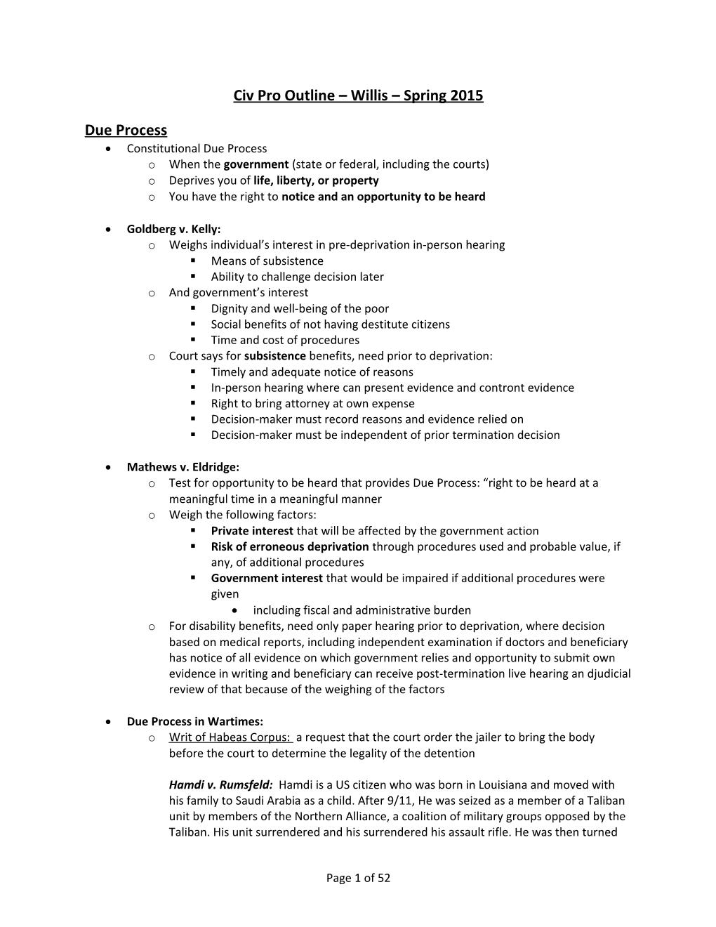 Civ Pro Outline Willis Spring 2015