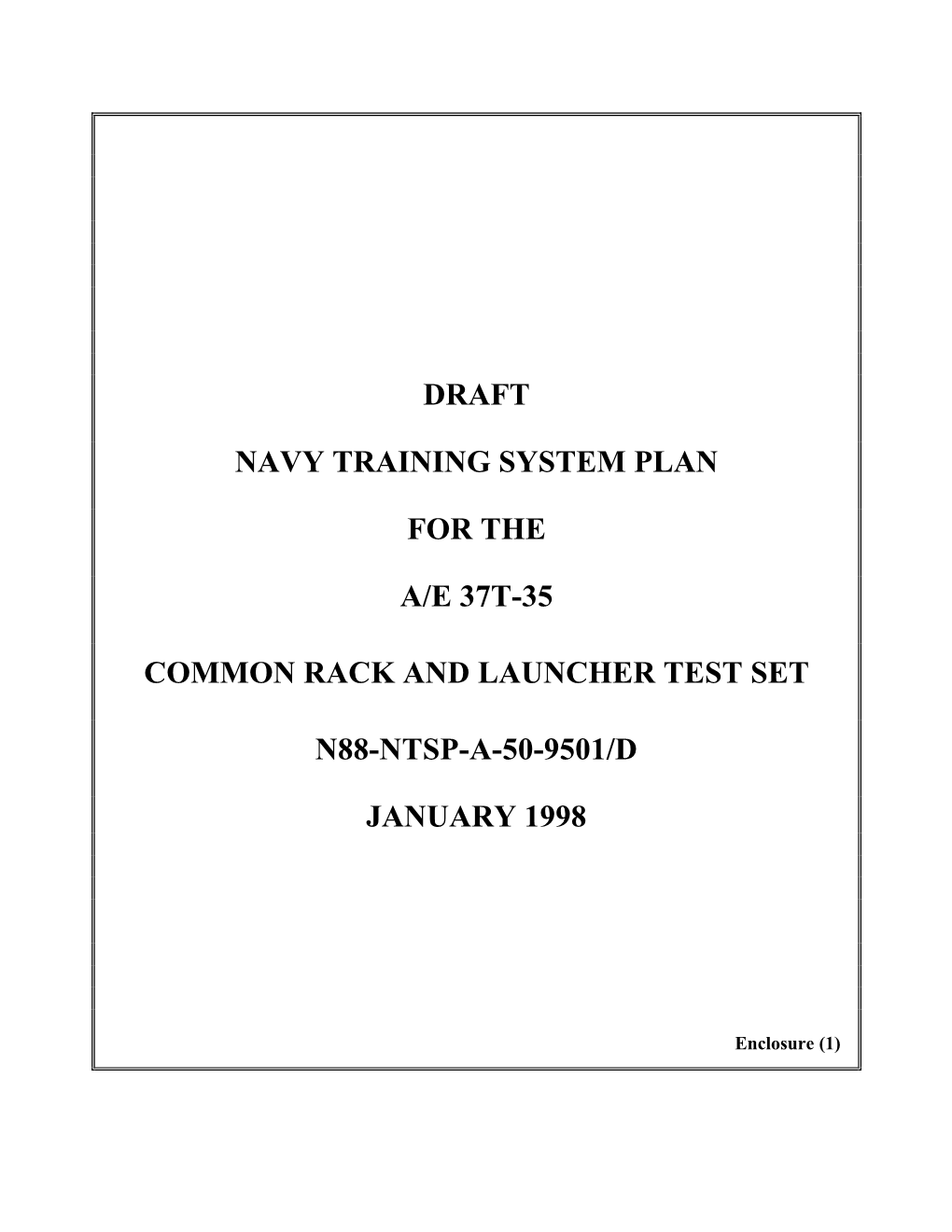 Draft Navy Training System Plan for the A/E 37T-35