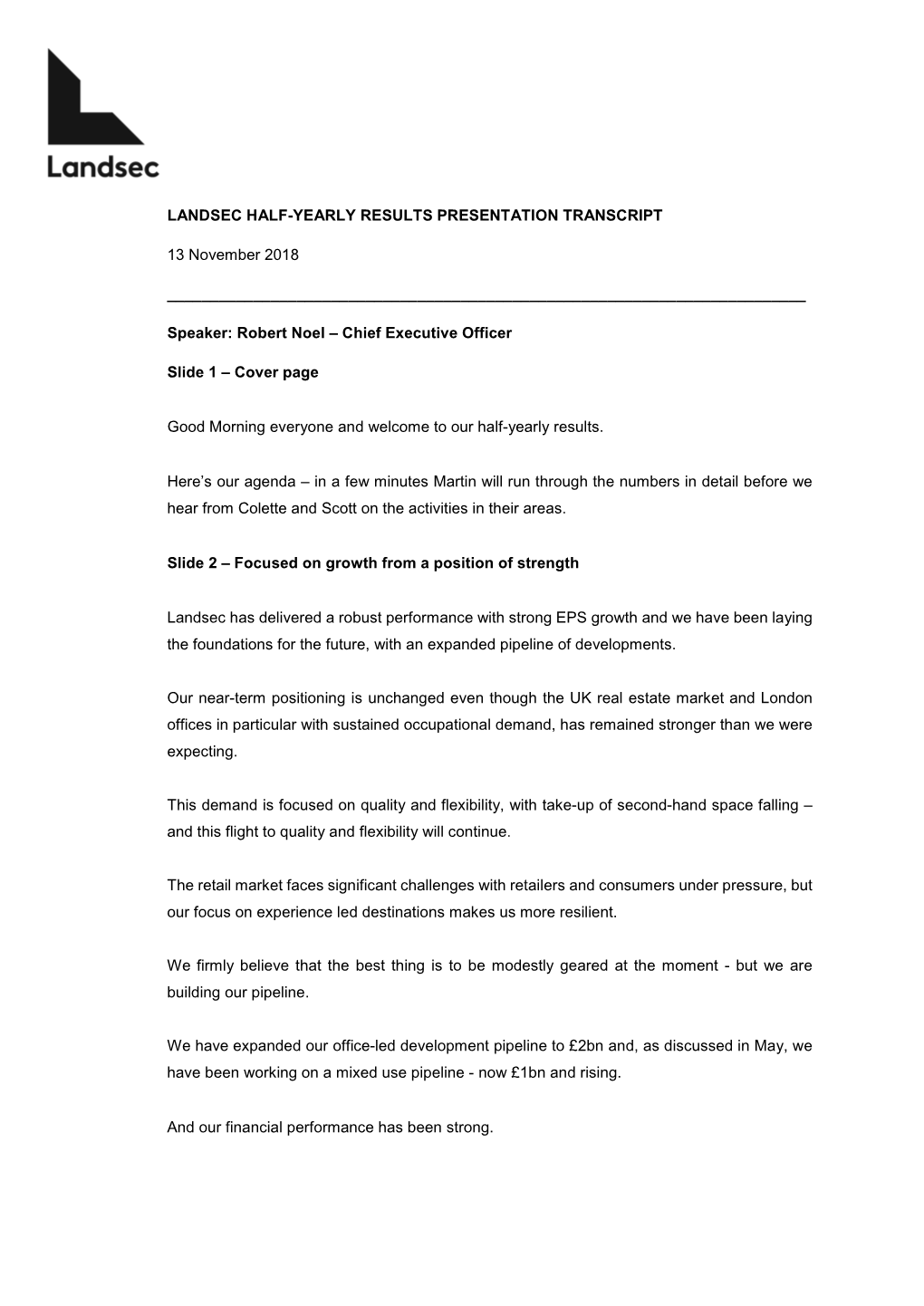 Landsec Half-Yearly Results Presentation Transcript 13