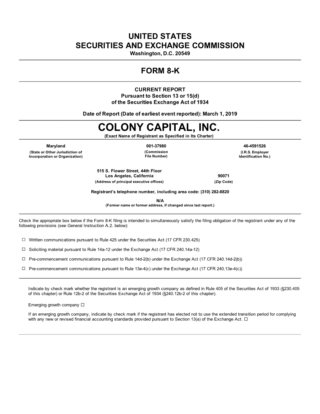 COLONY CAPITAL, INC. (Exact Name of Registrant As Specified in Its Charter)