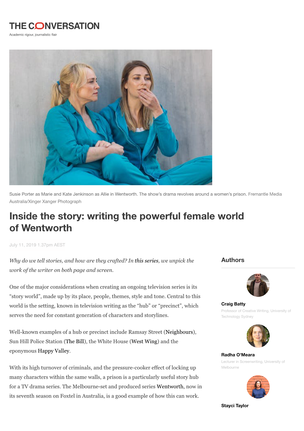 Inside the Story: Writing the Powerful Female World of Wentworth