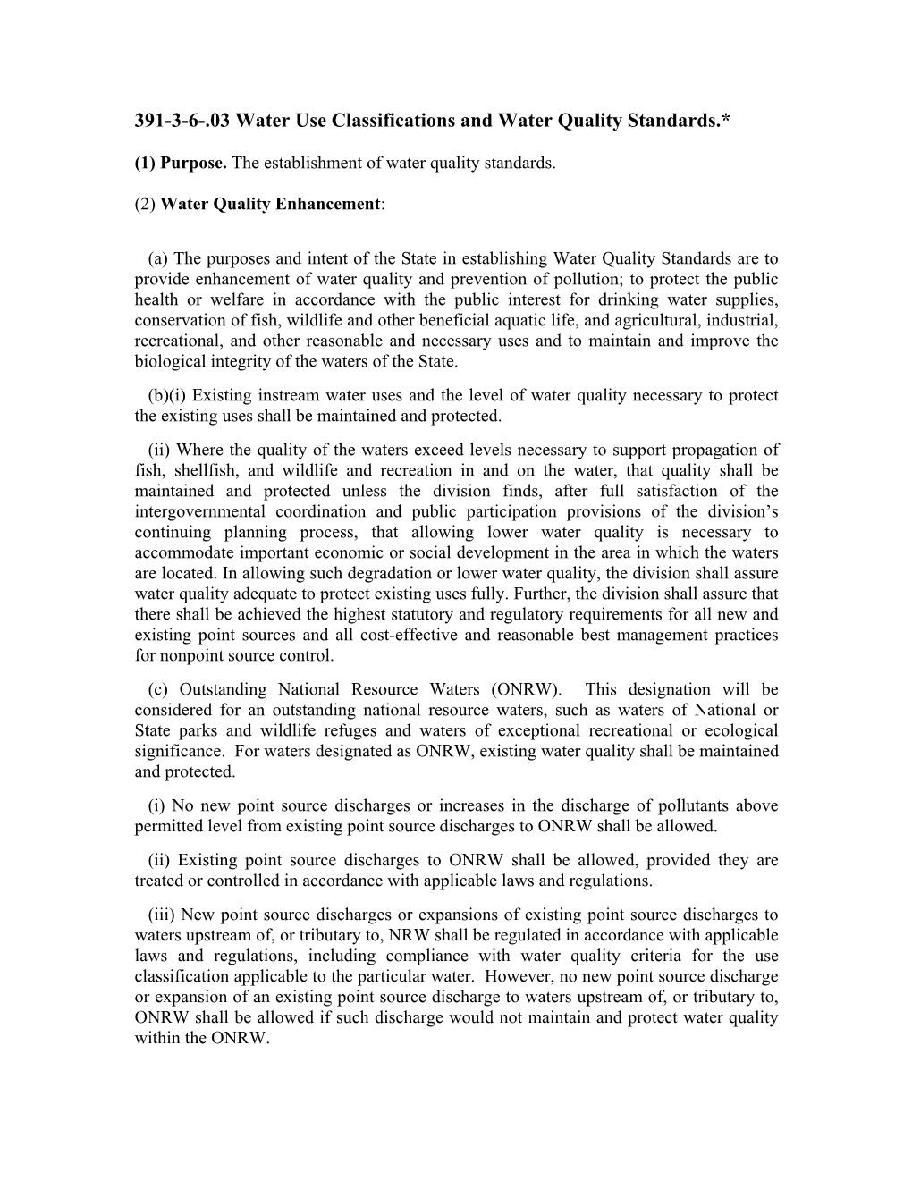 391-3-6-.03 Water Use Classifications and Water Quality Standards.*