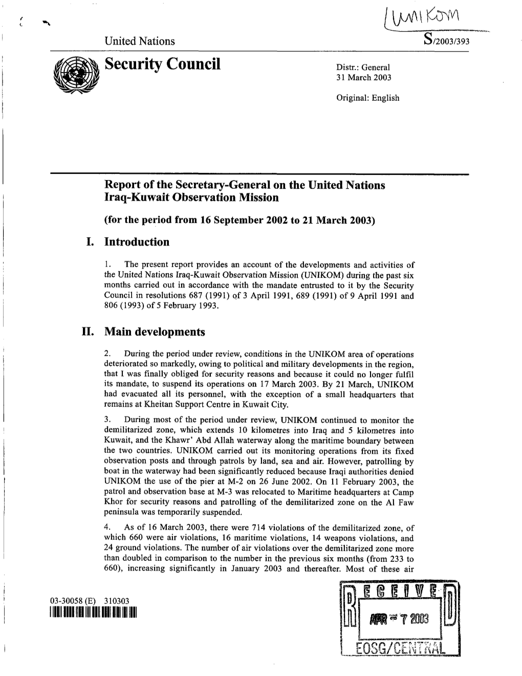 United Nations /2003/393 Report of the Secretary-General on The