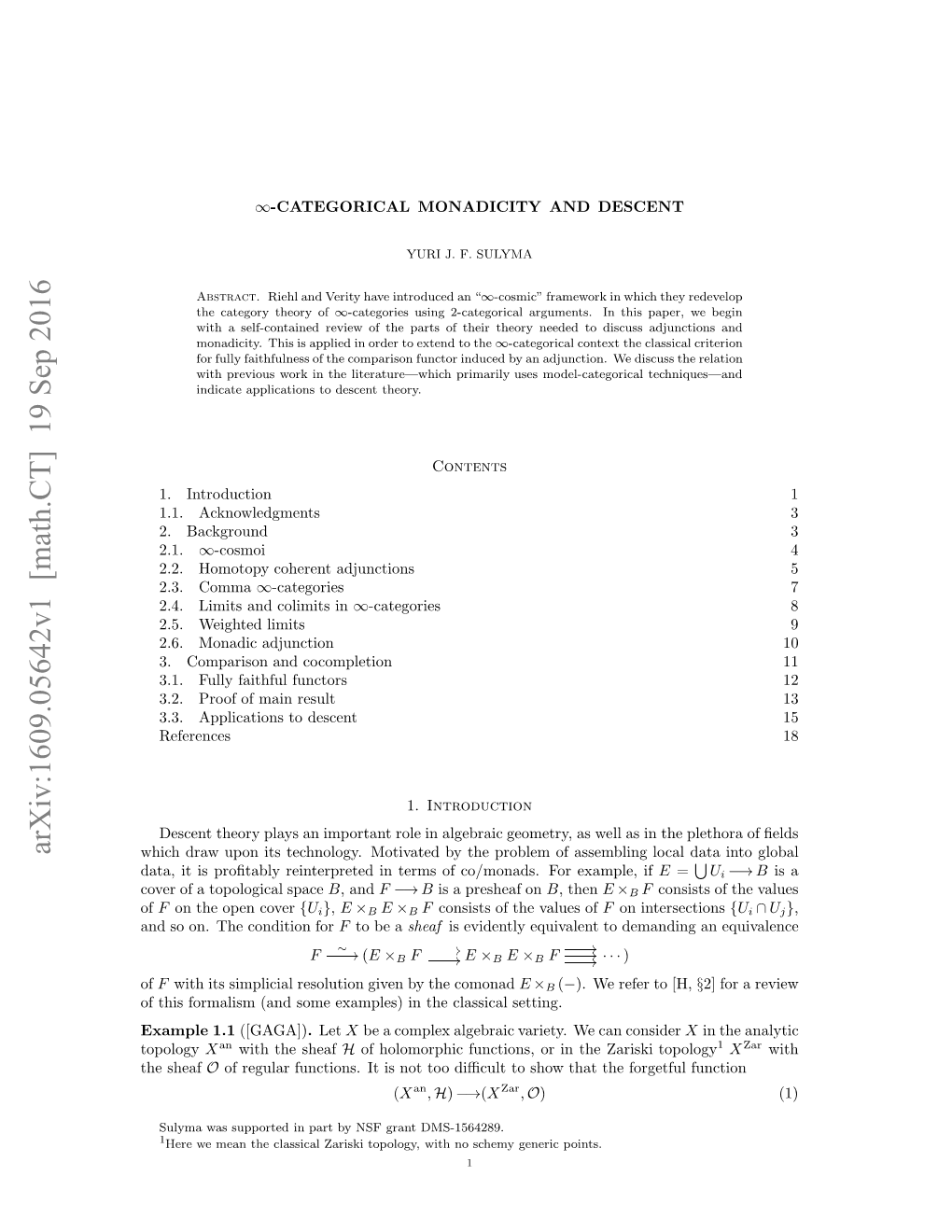 $\Infty $-Categorical Monadicity and Descent