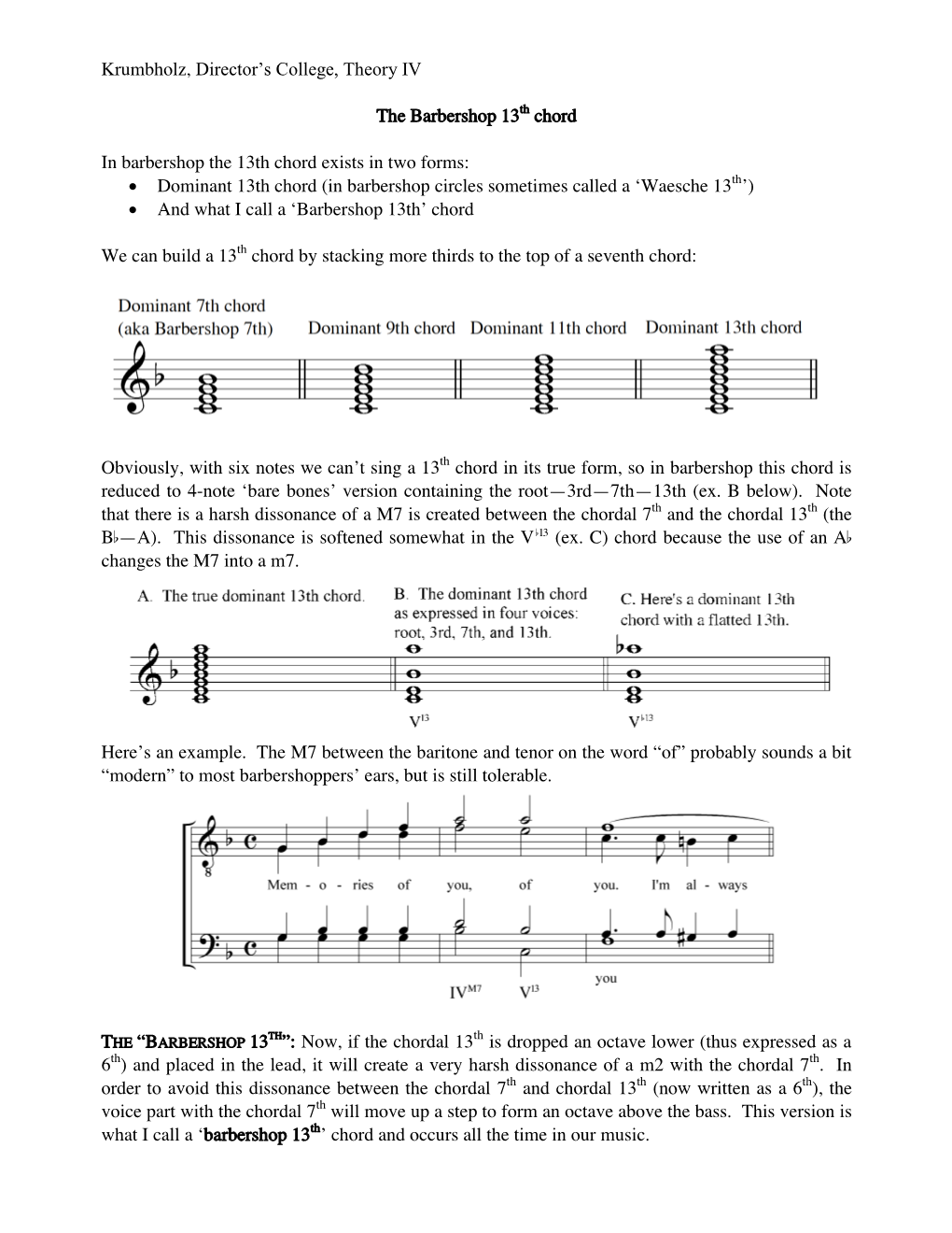 Krumbholz, Director's College, Theory IV the Barbershop 13Th Chord In