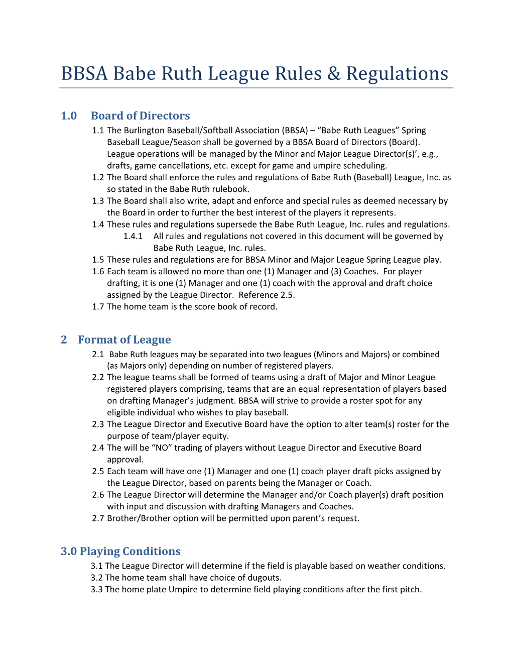 BBSA Babe Ruth League Rules & Regulations