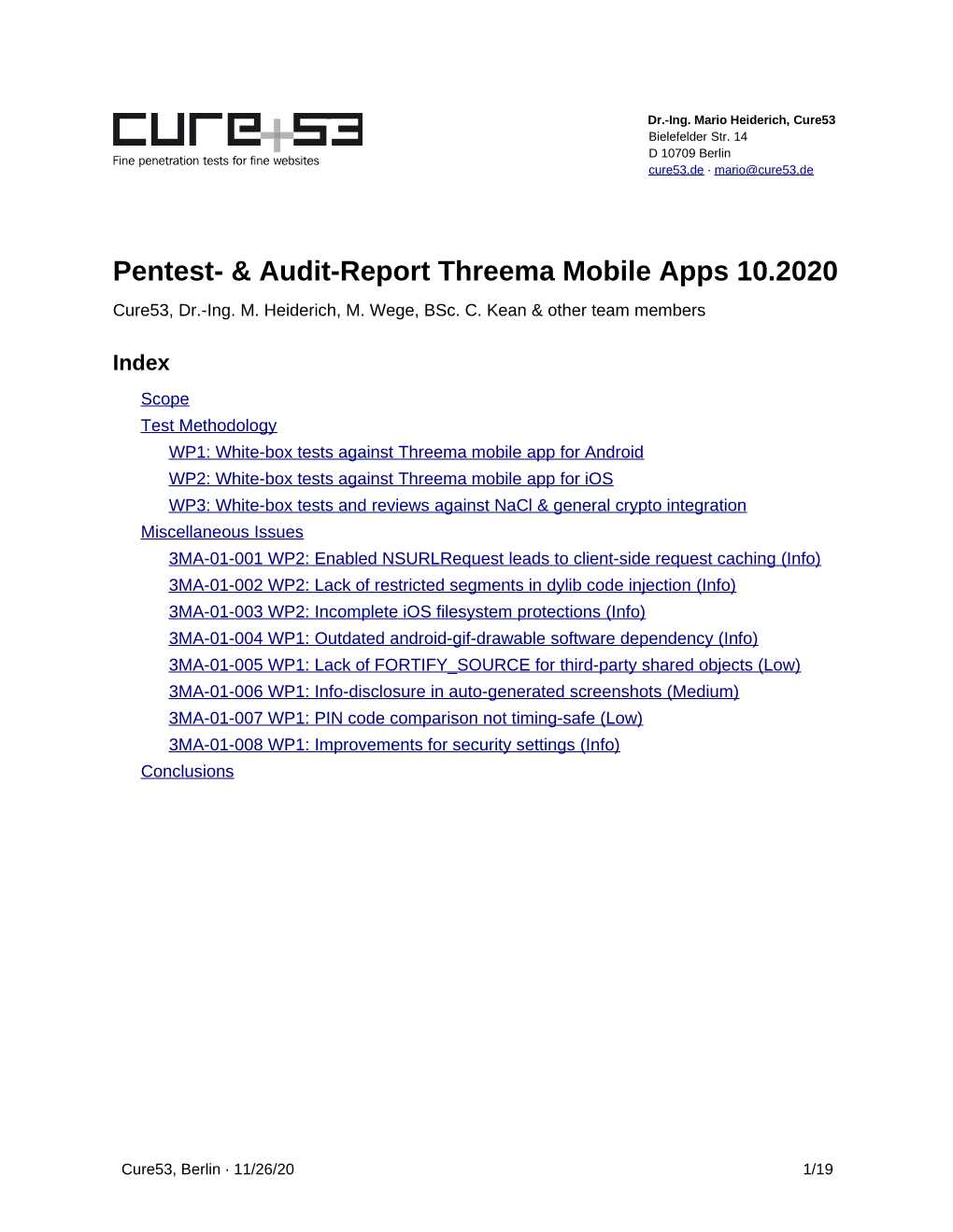 Pentest- & Audit-Report Threema Mobile Apps 10.2020