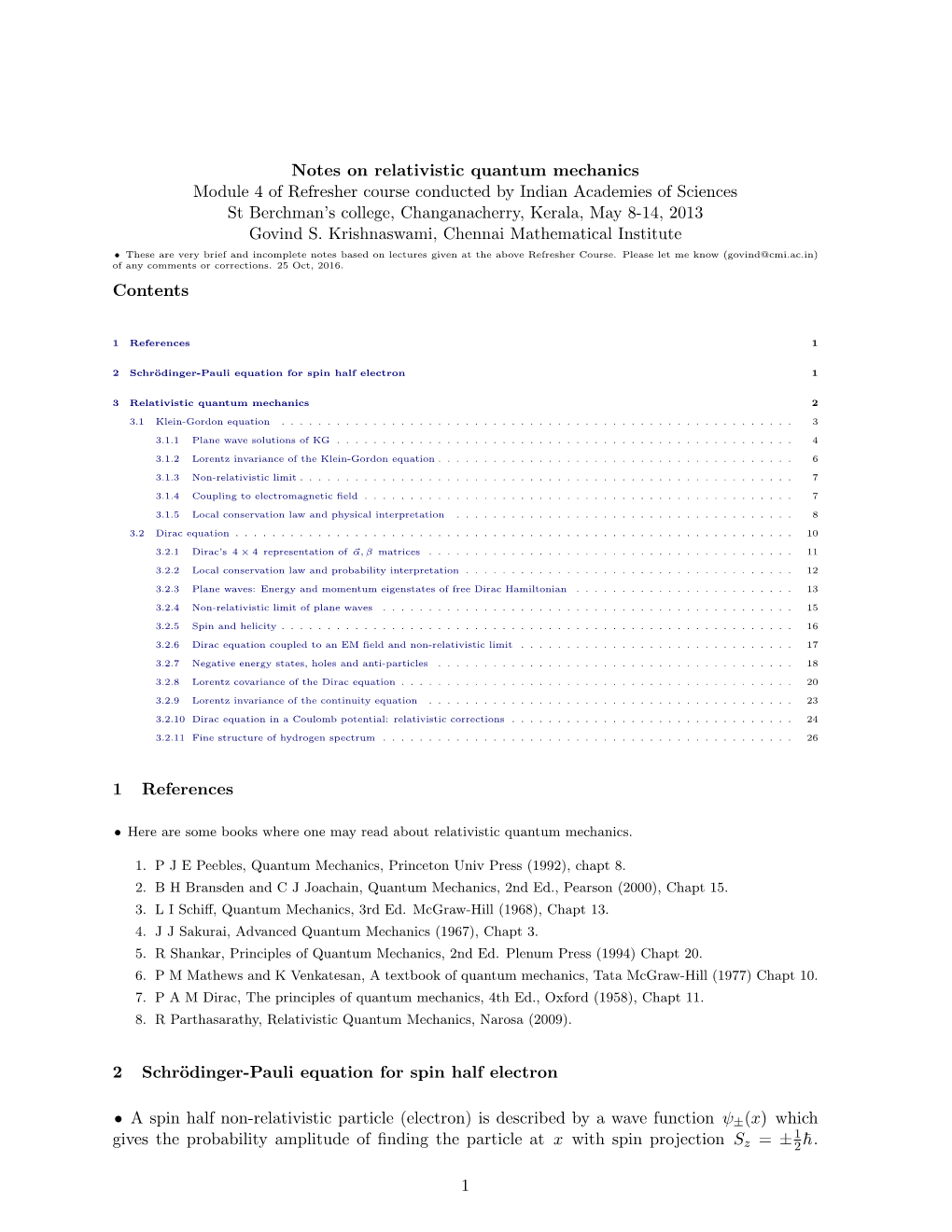 Notes on Relativistic Quantum Mechanics Module 4 of Refresher