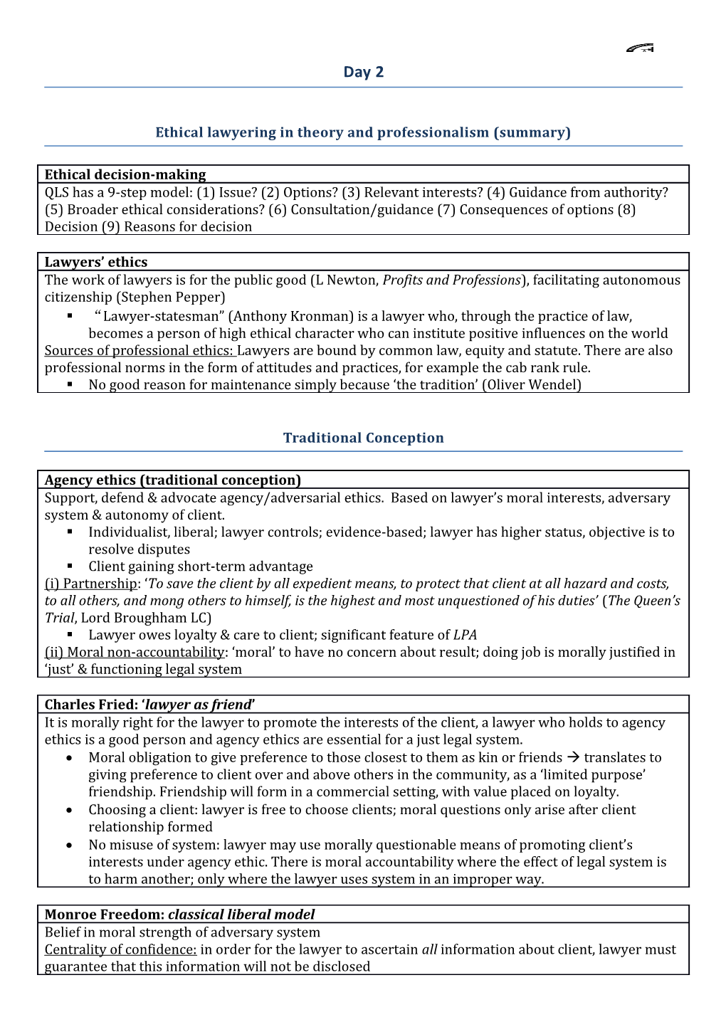 Ethical Lawyering in Theory and Professionalism (Summary)