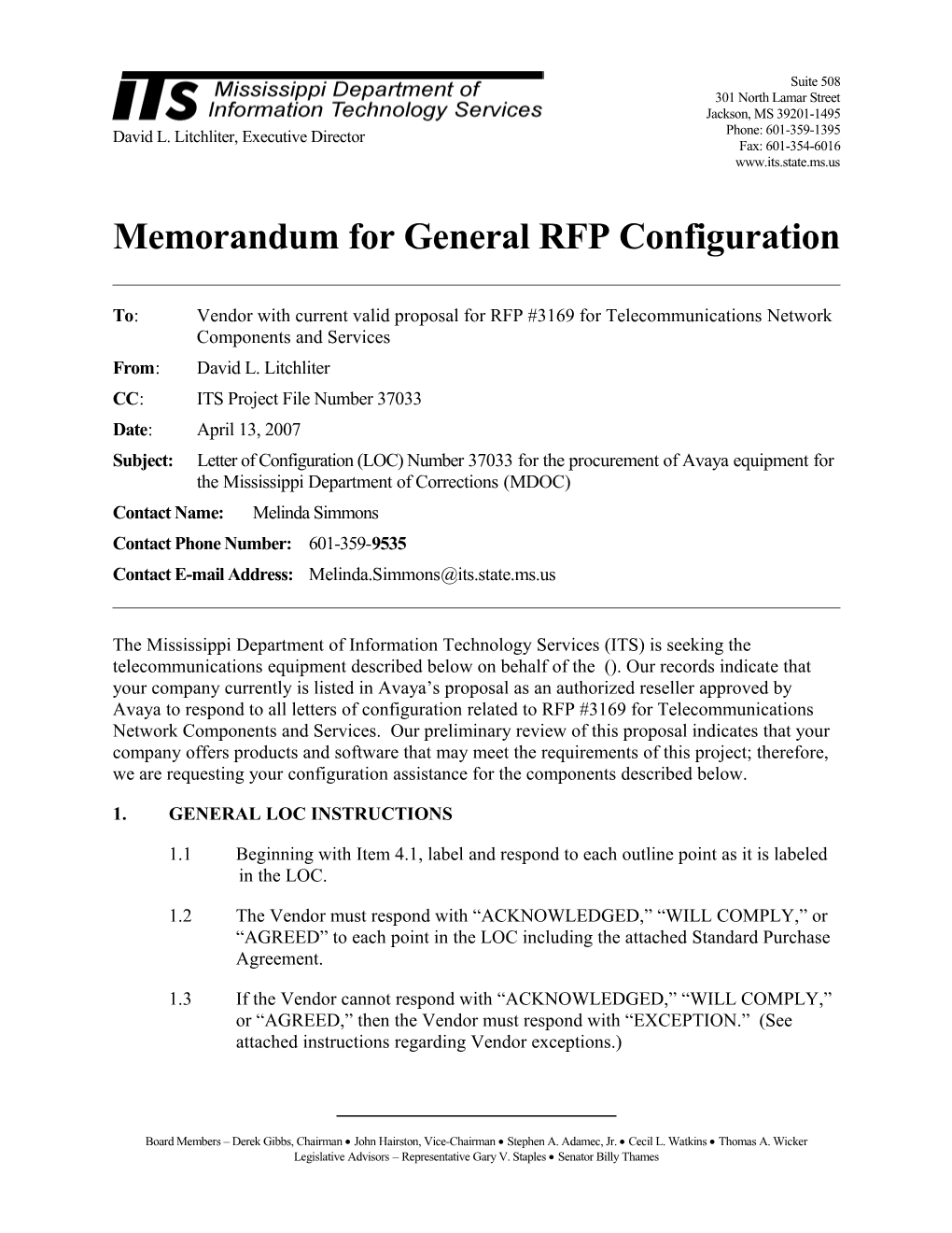 Memorandum for General RFP Configuration s25