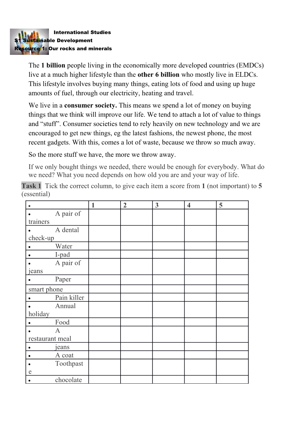 Resource 1: Our Rocks and Minerals