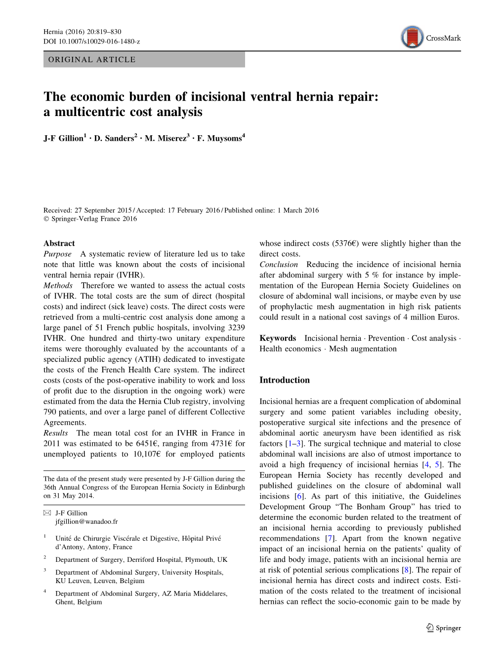 The Economic Burden of Incisional Ventral Hernia Repair: a Multicentric Cost Analysis