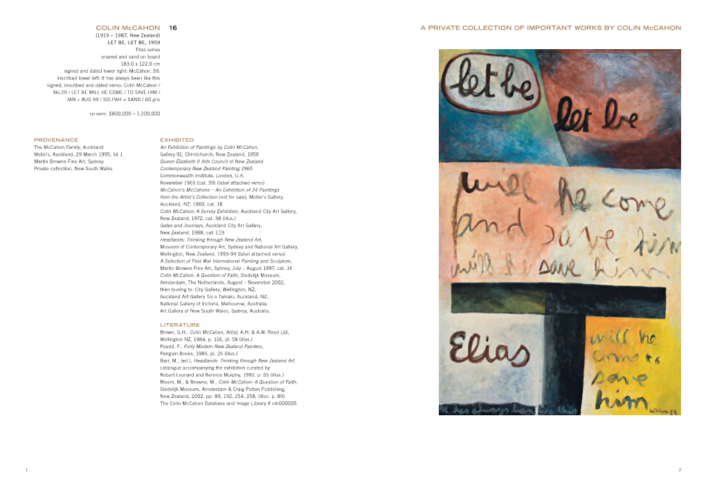 COLIN Mccahon 16 a PRIVATE COLLECTION of IMPORTANT WORKS by COLIN Mccahon