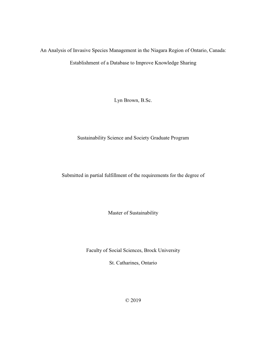 An Analysis of Invasive Species Management in the Niagara Region of Ontario, Canada