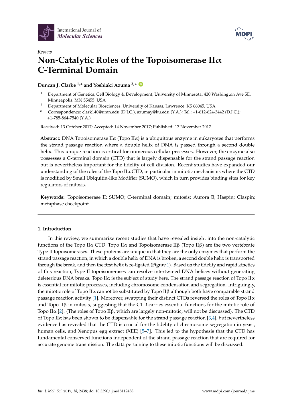 Non-Catalytic Roles of the Topoisomerase II C-Terminal Domain