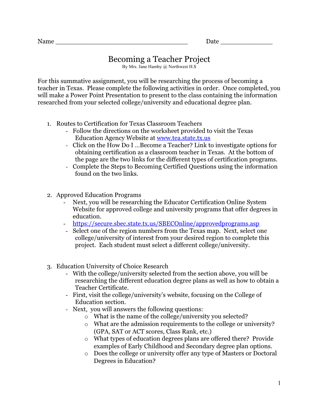 Becoming a Teacher Project