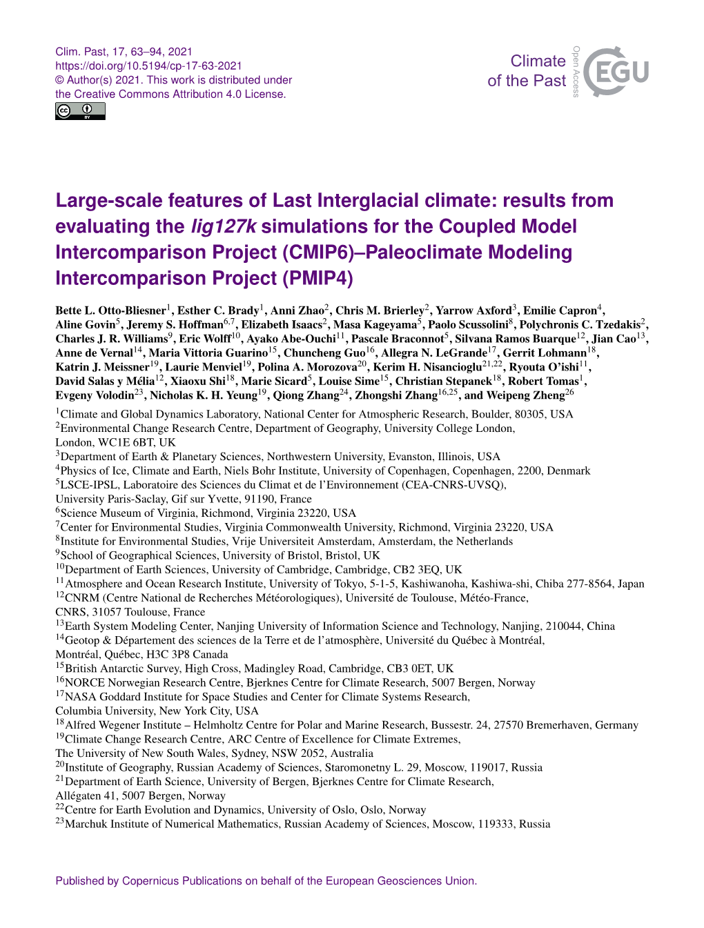 Large-Scale Features of Last Interglacial Climate: Results from Evaluating the Lig127k Simulations for the Coupled Model Interco