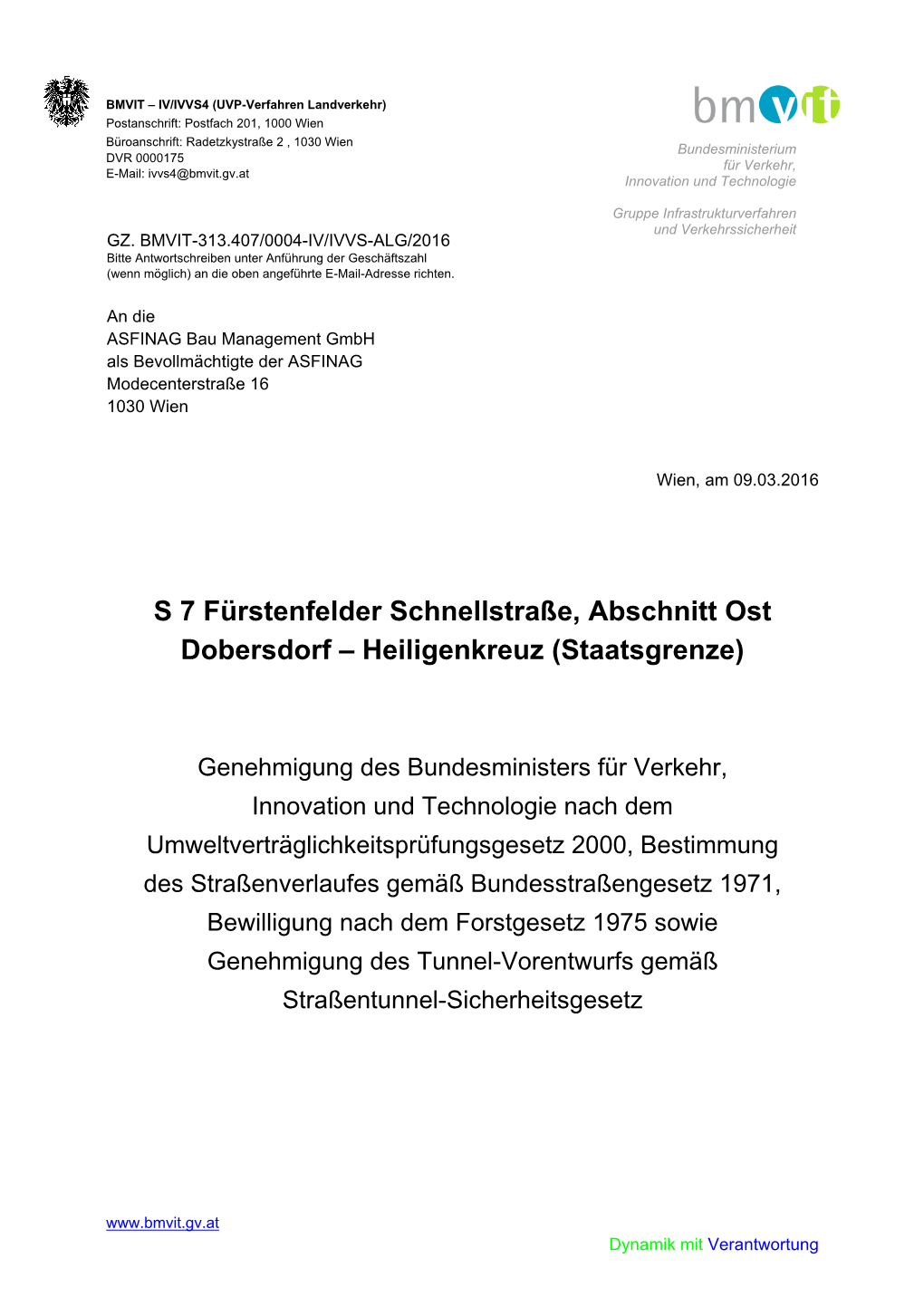 S 7 Fürstenfelder Schnellstraße, Abschnitt Ost Dobersdorf – Heiligenkreuz (Staatsgrenze)