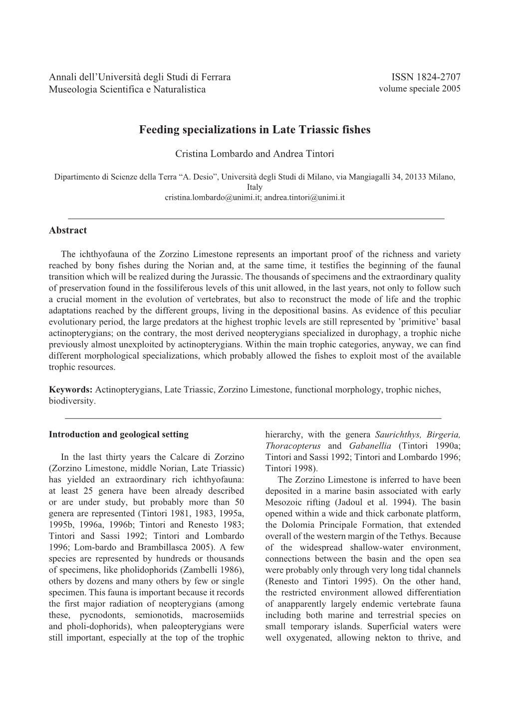 Feeding Specializations in Late Triassic Fishes