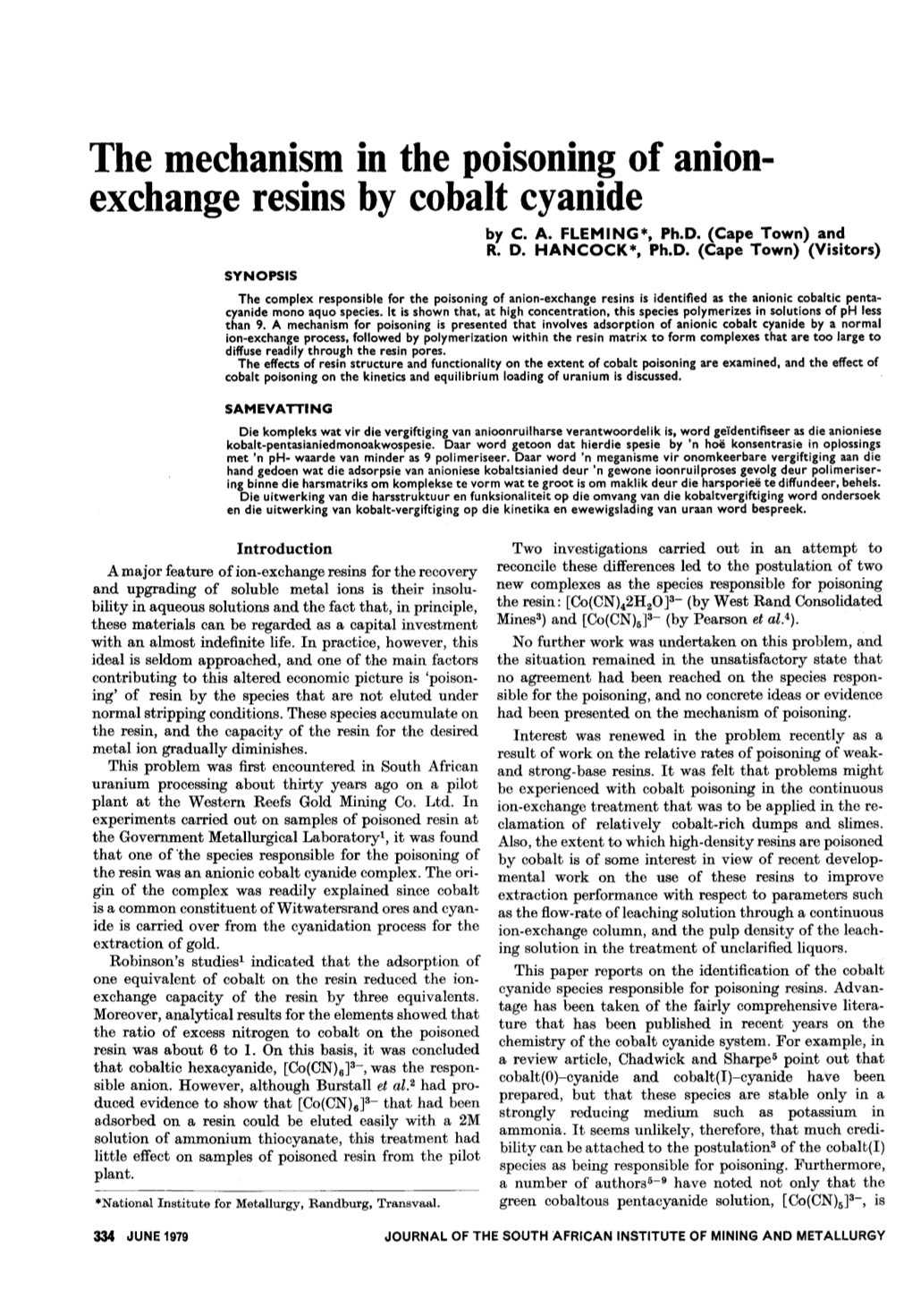 The Mechanism in the Poisoning of Anion- Exchange Resins by Cobalt Cyanide by C