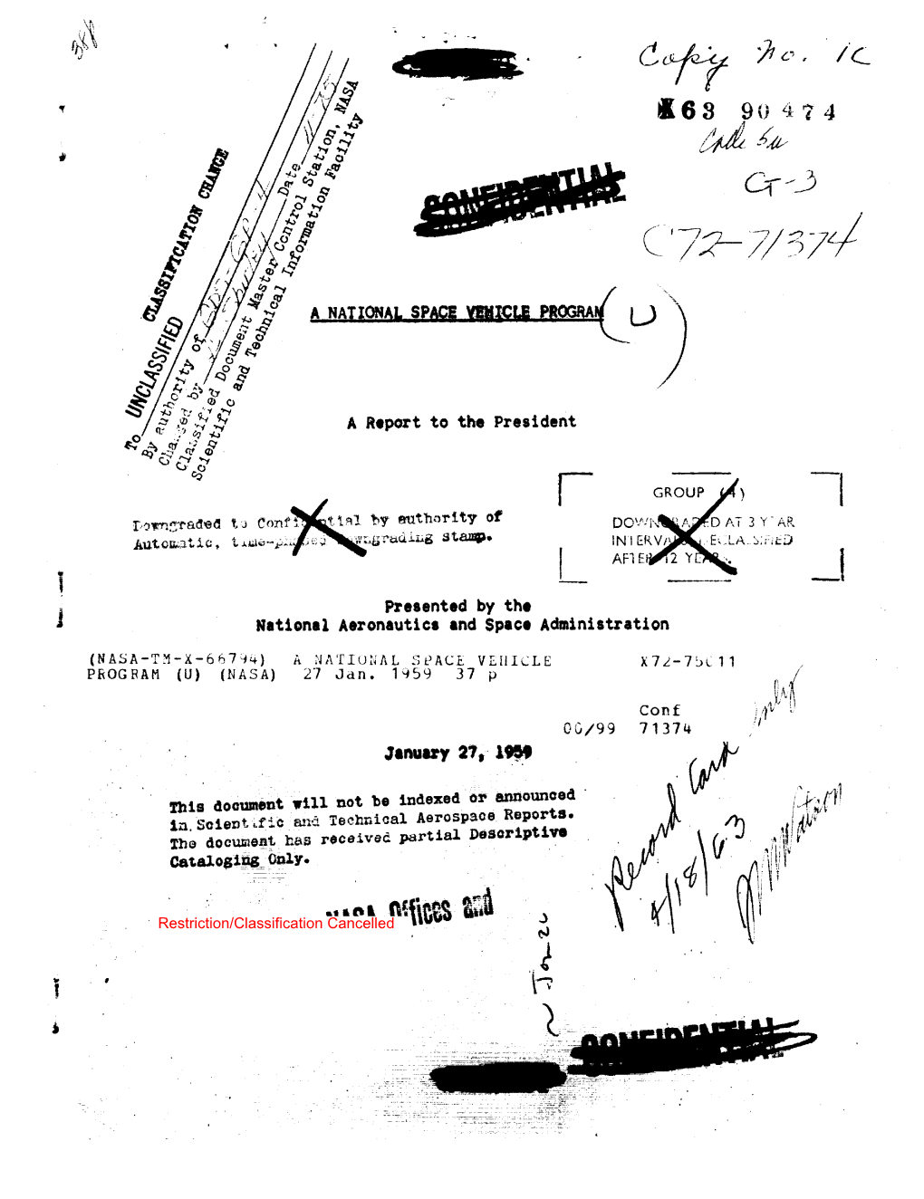 Presented by the National Aeronautics and Space Admlnlstratlon Janumry27, 1950 Restriction/Classification Cancelled