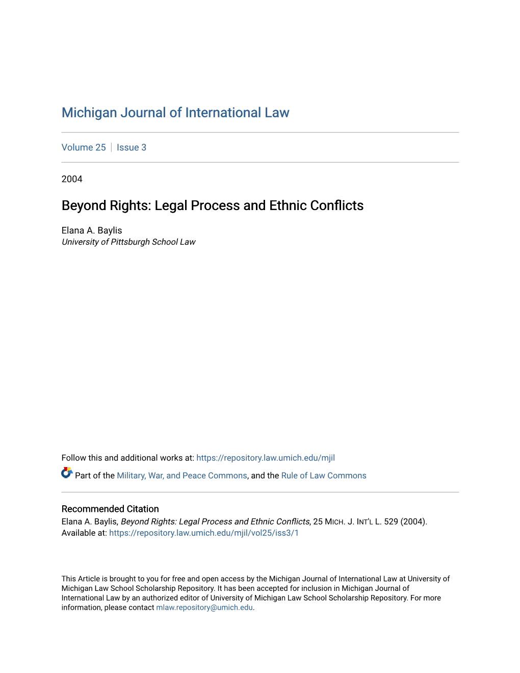 Beyond Rights: Legal Process and Ethnic Conflicts