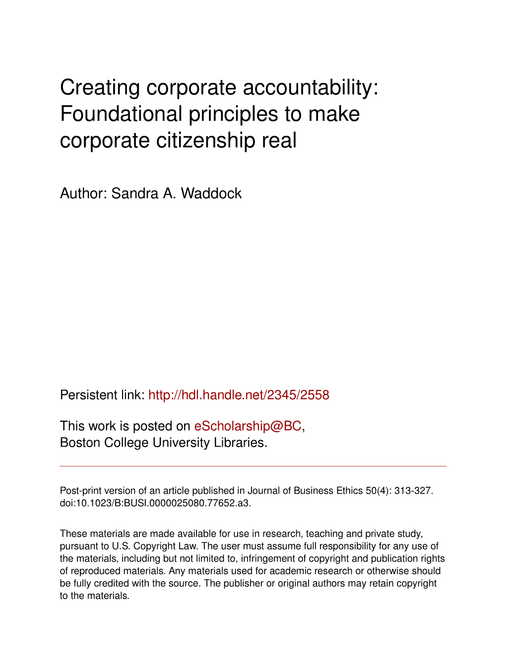Creating Corporate Accountability: Foundational Principles to Make Corporate Citizenship Real