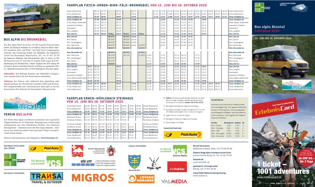 Prospekt Bus Alpin Binntal 2020